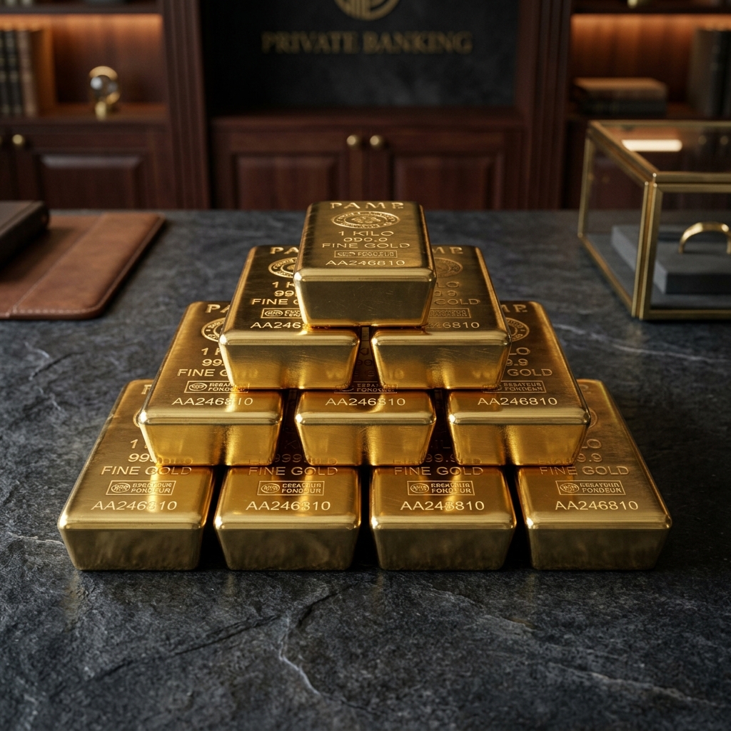 Investment-grade gold bars stack