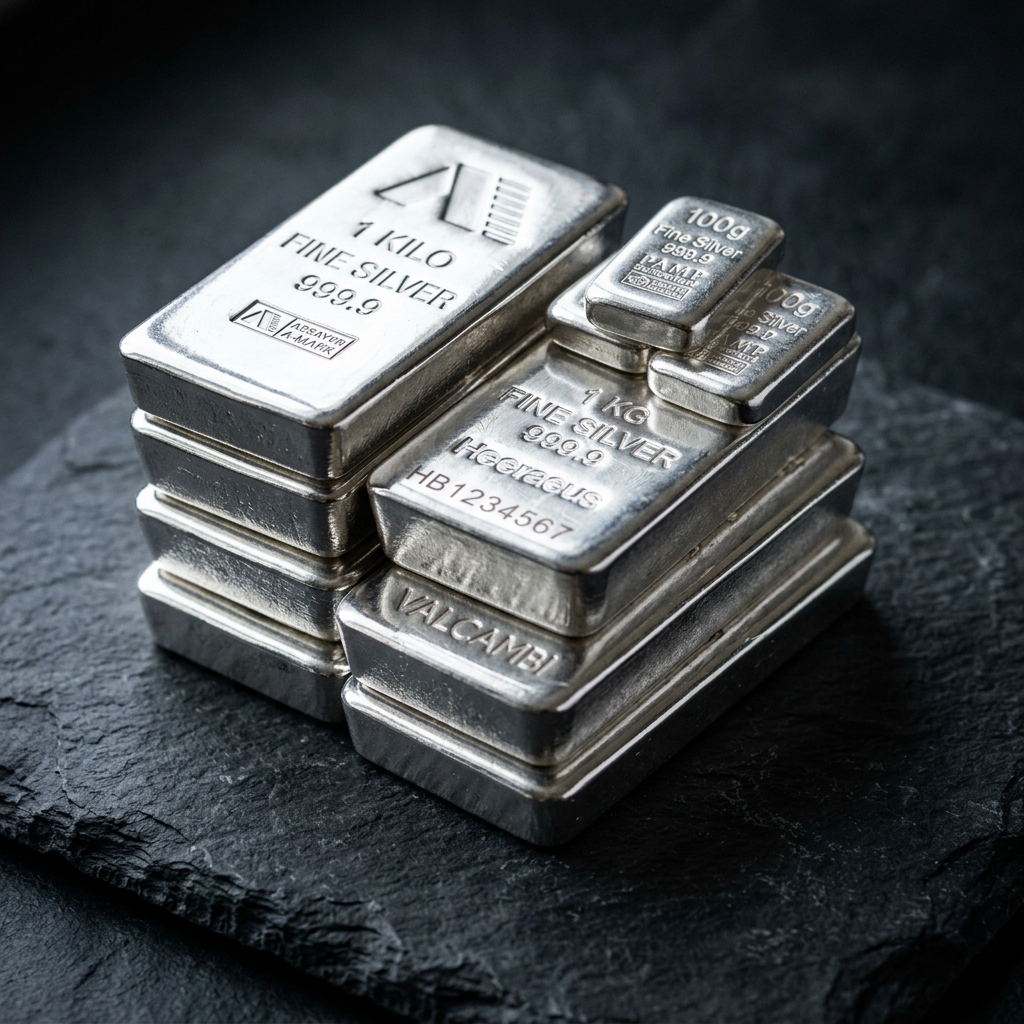 High-purity silver bars stack